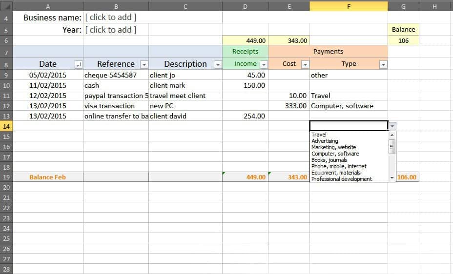 Business Accounts Excel Template