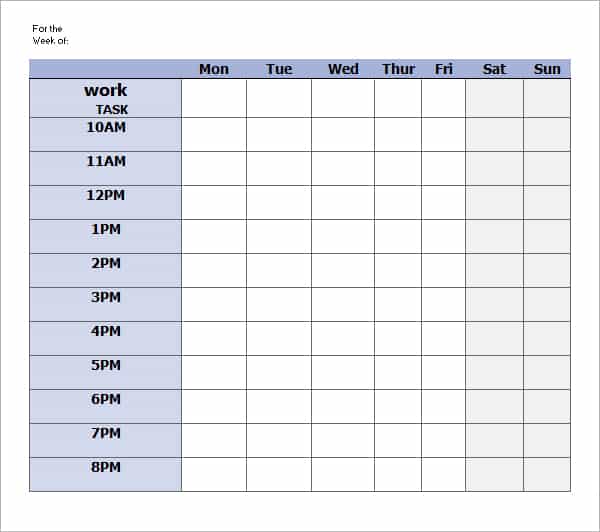 5 Daily Work Schedule Templates Excel Excel Xlts