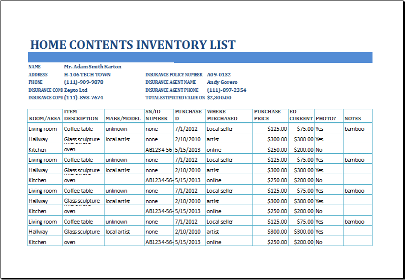 4 Inventory List Templates Excel Excel xlts
