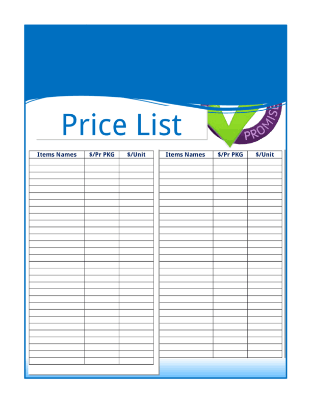 price list template 1