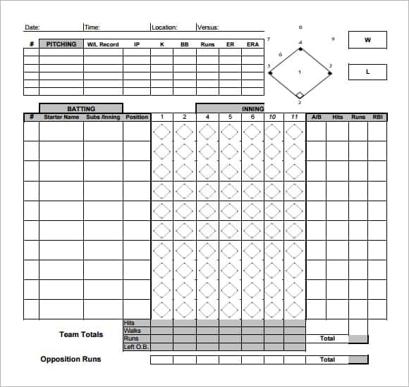 baseball scorecard sheet template 1