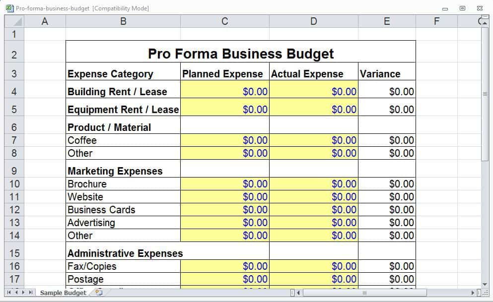Pro Forma Cash Flow Template Excel