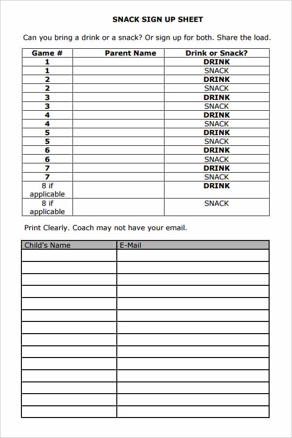Sign In/Up Sheet Example preview