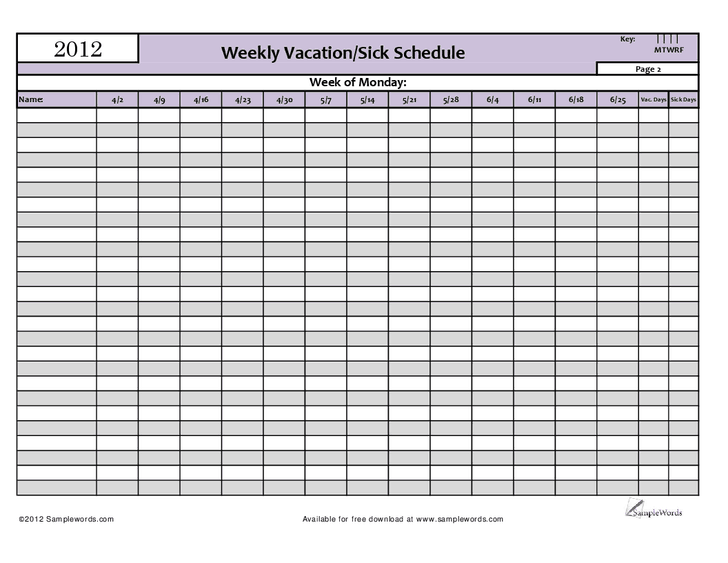 Free Employee Vacation Schedule Template Printable Templates