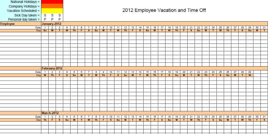 4 Vacation Schedule Templates Excel xlts