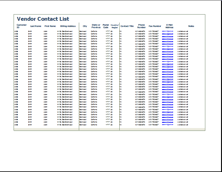 4 Free Vendor List Templates Excel xlts