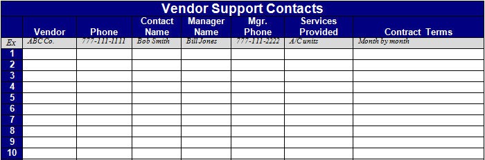 Vendor Contact List Template Excel