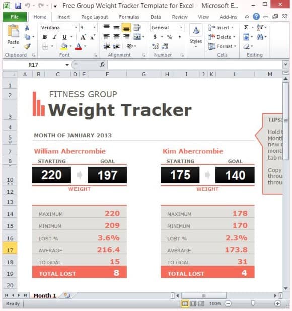 weight loss Tracker template 2