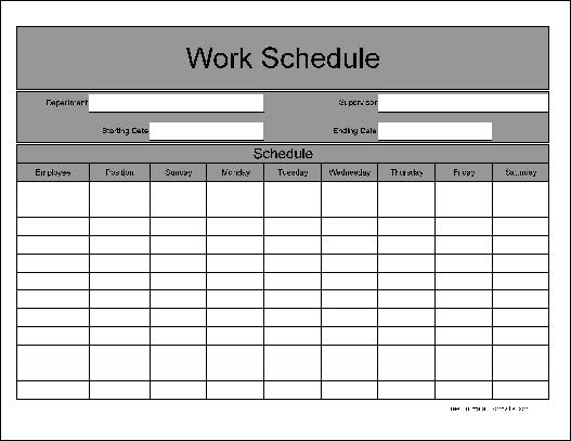 free template for working schedule