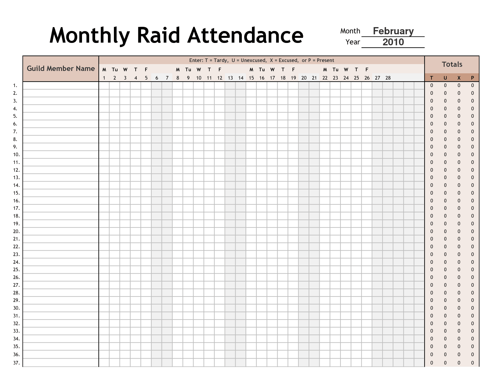 Monthly Attendance Sheet Printable Web Employee Attendance Sheet