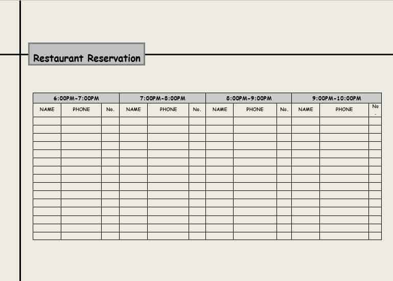 2 Restaurant Reservation Log Templates Excel xlts