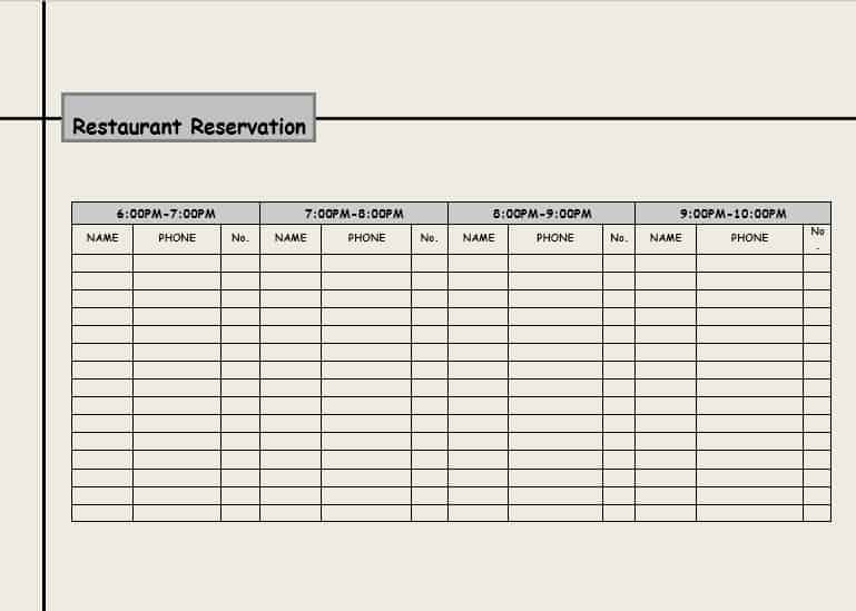2 Restaurant Reservation Log Templates Excel Xlts