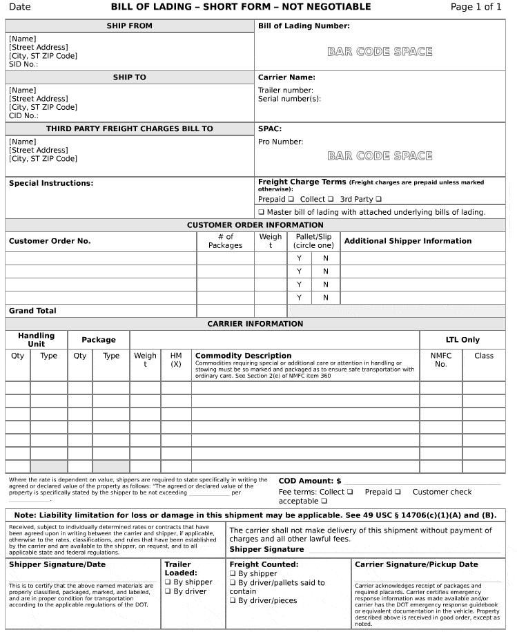 Bill Of Lading Short Form Template from www.wordstemplatespro.com