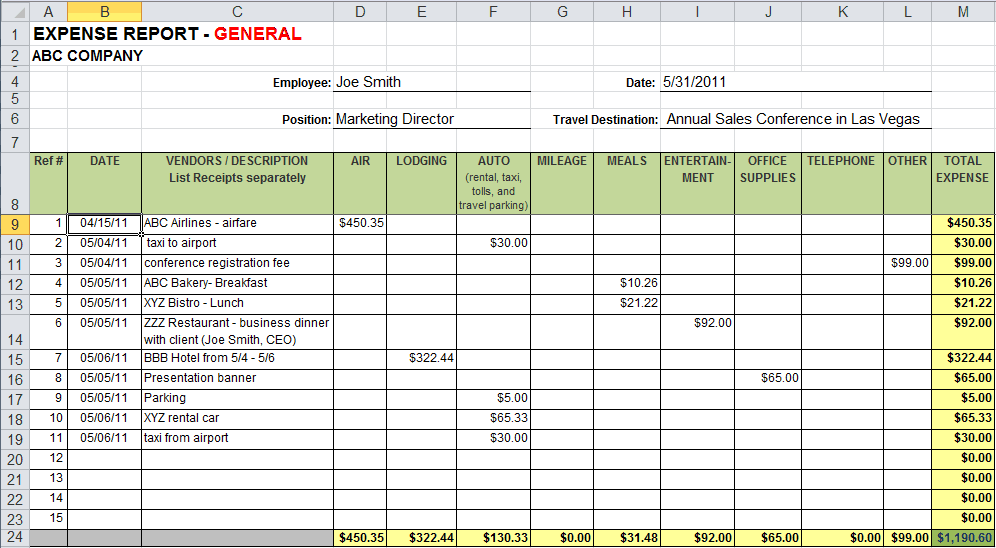 Excel Business Expense Tracker Template
