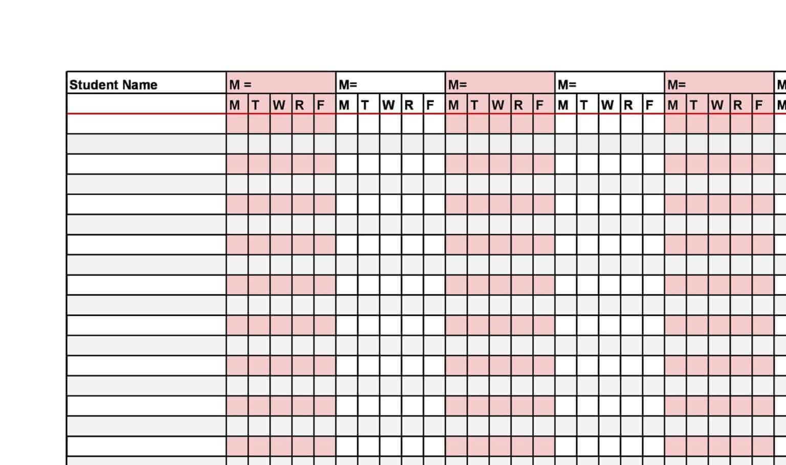 Editable Excel Student Attendance Template Mevadriver