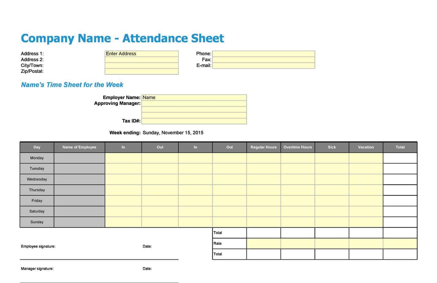 5 Free Attendance Register Templates Word Excel Formats