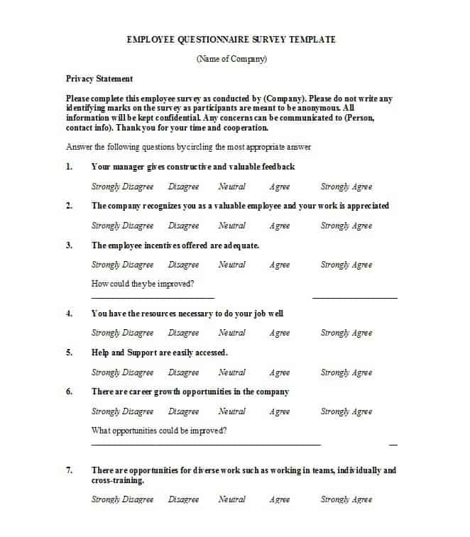 Multiple Choice Questionnaire Template