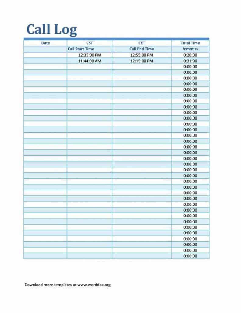 Call log template AA Word Templates Pro call-log-template-aa-word-templates-pro