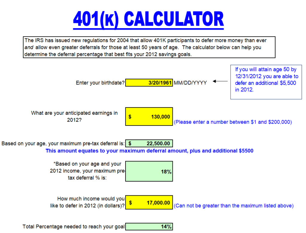 Online 401k Contribution Calculator Template preview