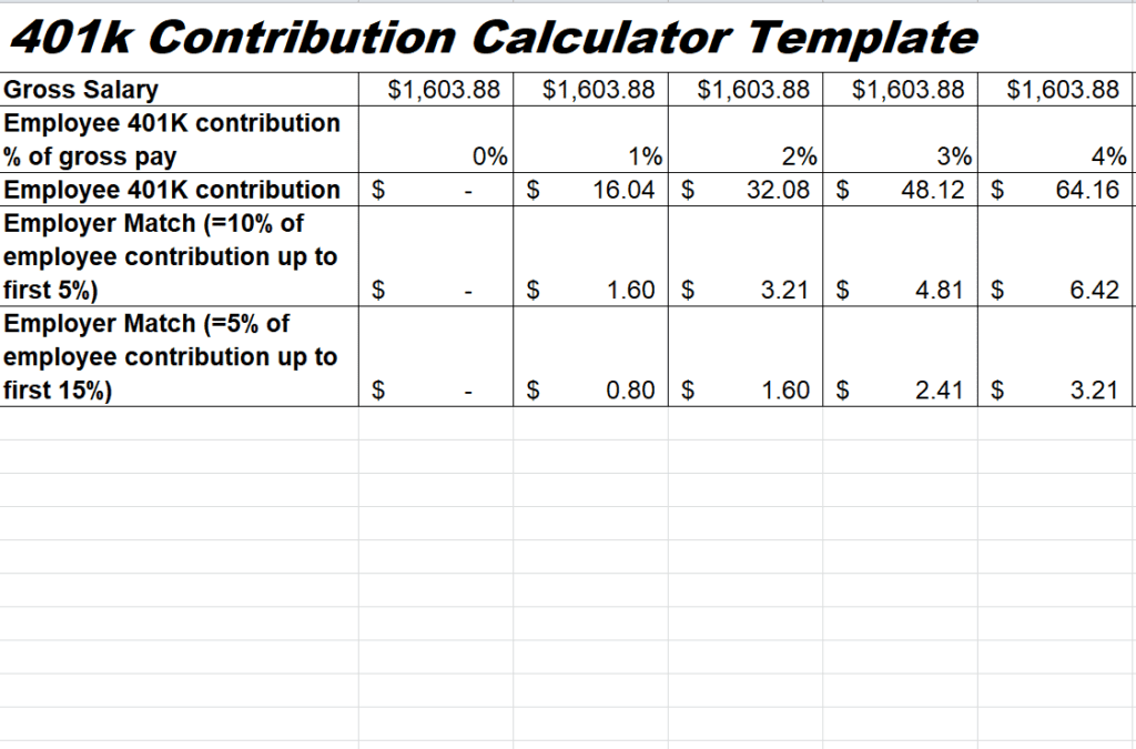 Sample 401k Contribution Calculator Template preview