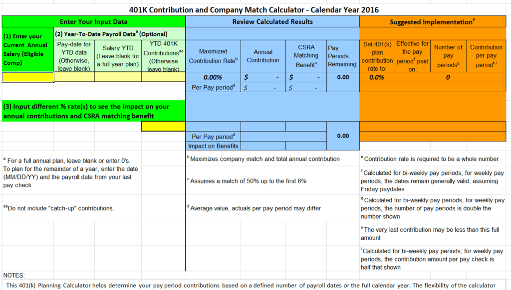 Yearly 401k Contribution Calculator Template preview