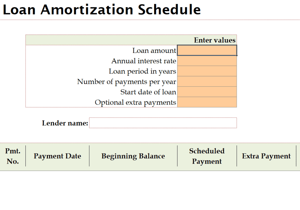 Loan Amoritzation Schedule Template preview