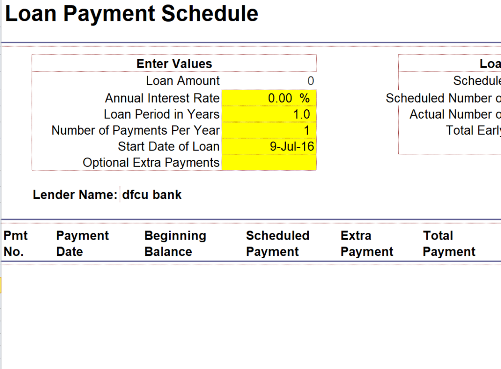 Basic Loan Payment Schedule Template preview