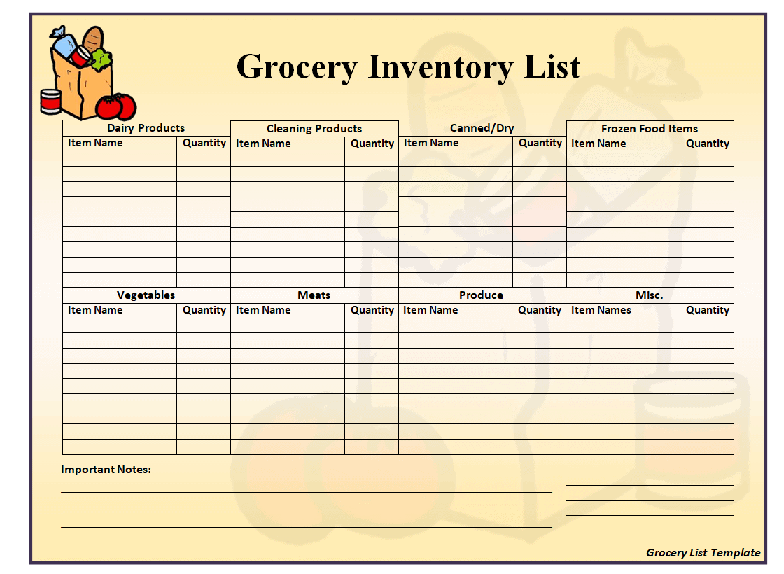 10+ Printable Grocery Inventory List Templates [EXCEL, WORD, PDF