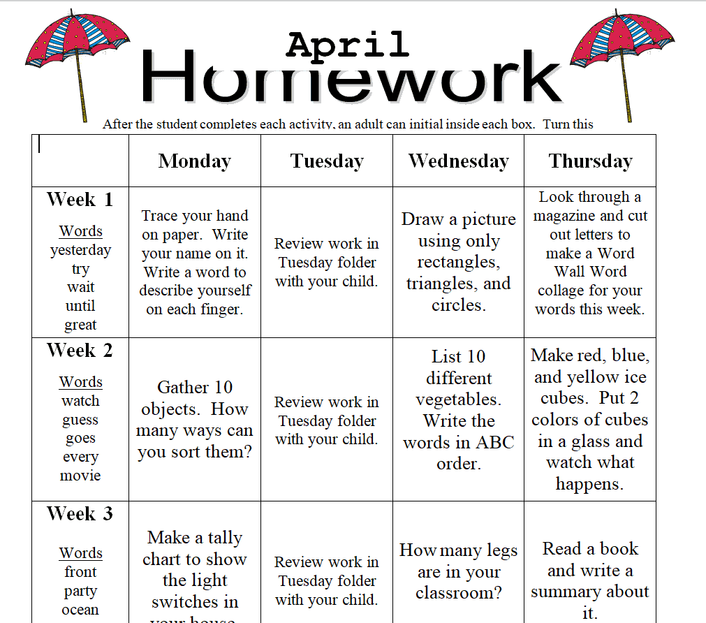 printable homework planner template pdf