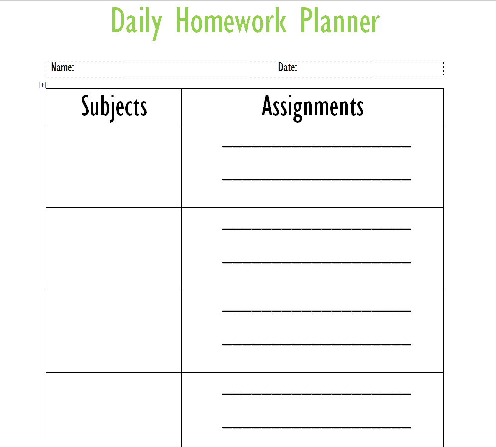 printable homework planner template pdf