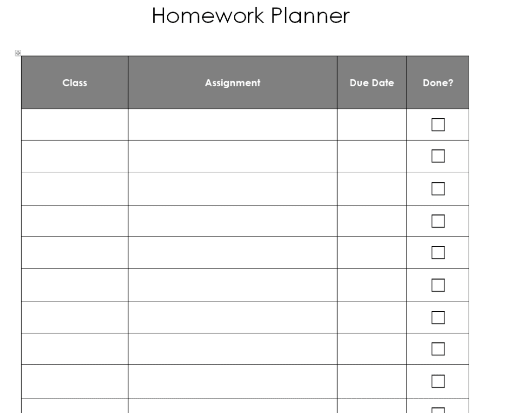 homework calendar template free