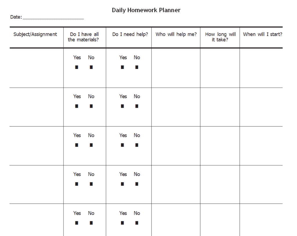 printable homework planner template pdf