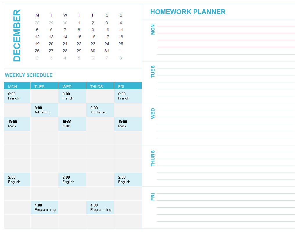 homework checklist template word