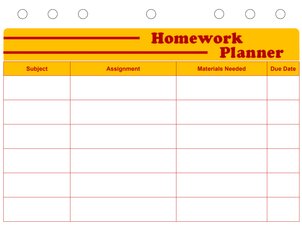 printable homework planner template pdf