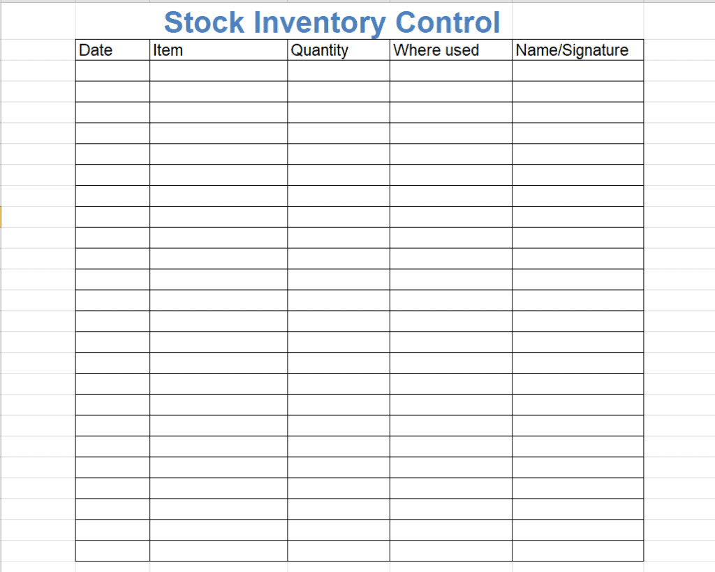 Blank Inventory Control Template preview