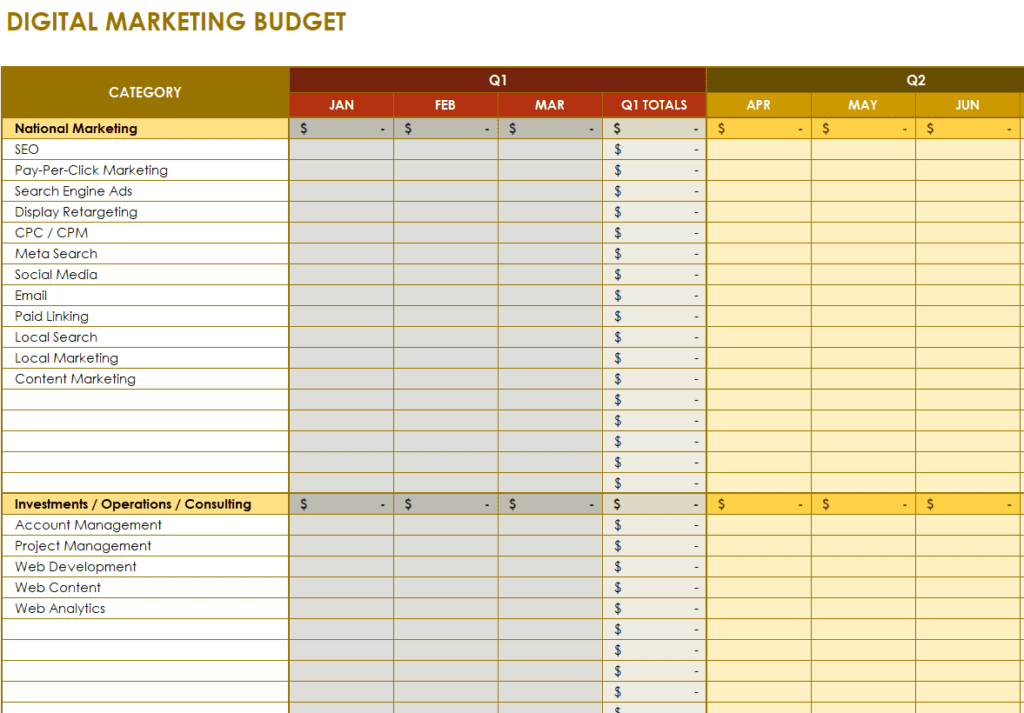 Digital Marketing Plan Budget Template preview