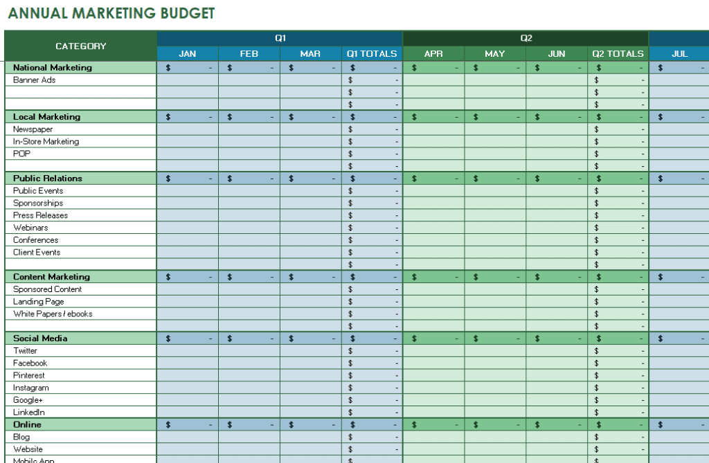 Annual Marketing Plan Budget Template preview