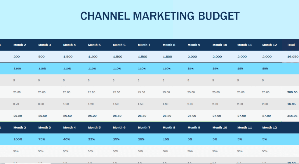 Monthly Channel Marketing Plan Budget Template preview
