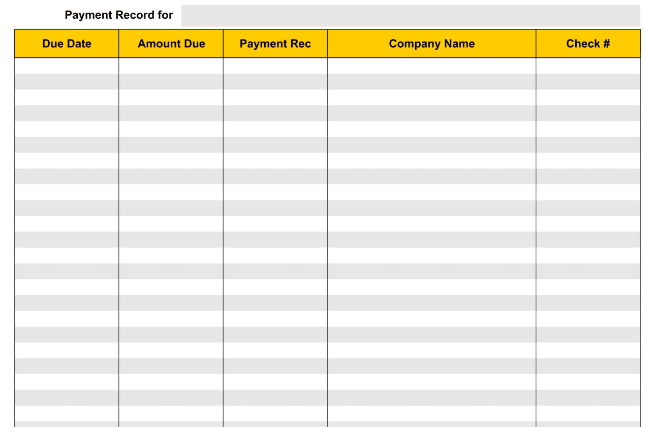 5 Printable Payment Record Templates Word Excel Formats