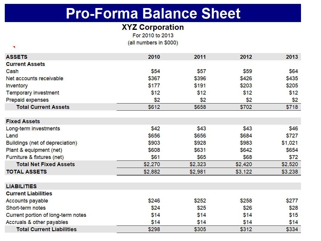 pro forma business plan