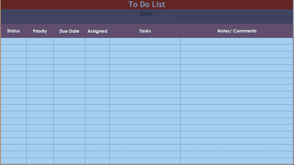 Standard To Do List Template preview