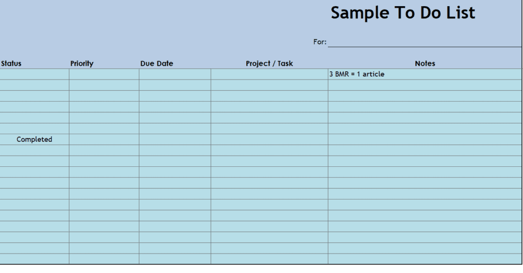 Sample To Do List Template preview