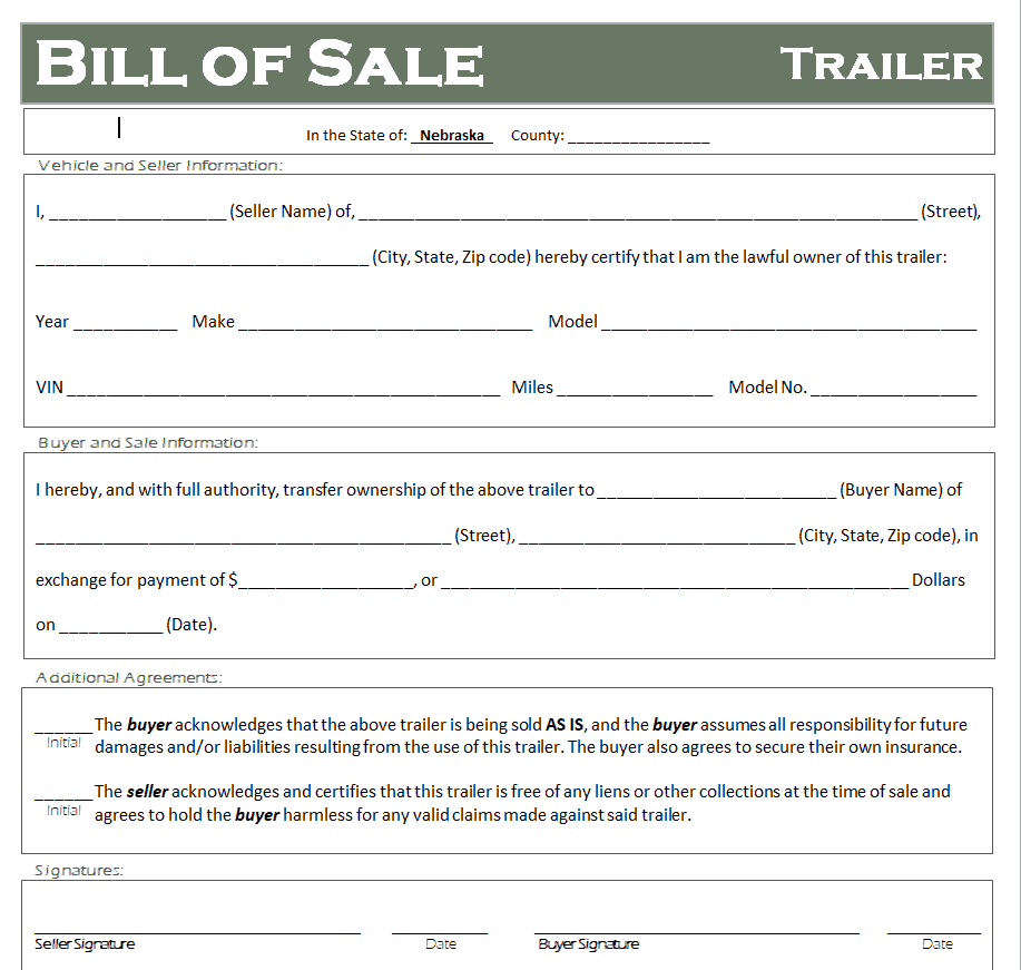 FREE 12 Trailer Bill Of Sale Templates WORD