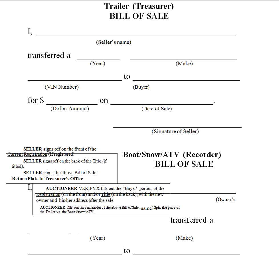 Blank Trailer Bill of Sale Template preview