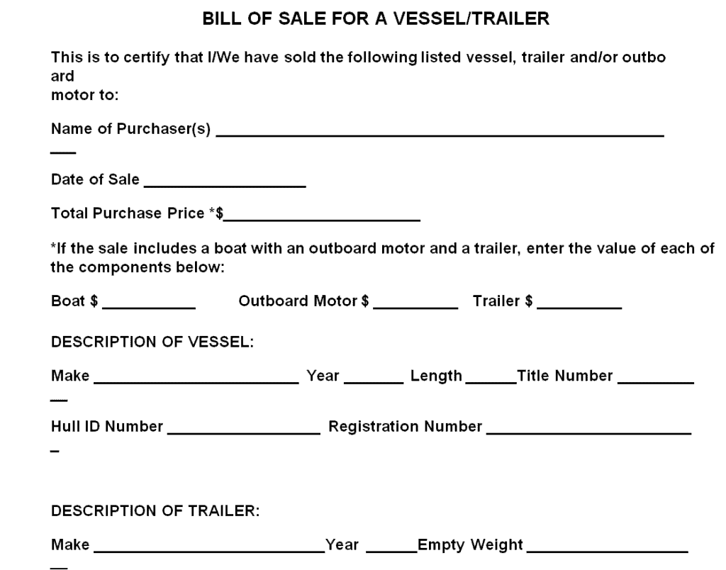 Practical Vessel/ Trailer Bill of Sale Template preview