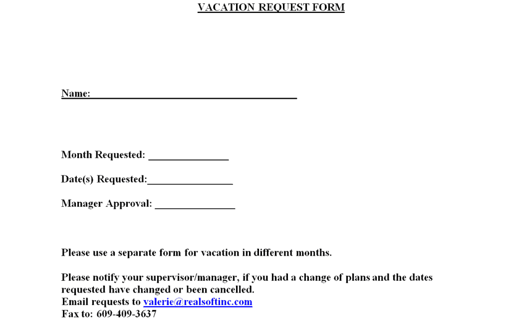Basic Vacation Request Form Template preview