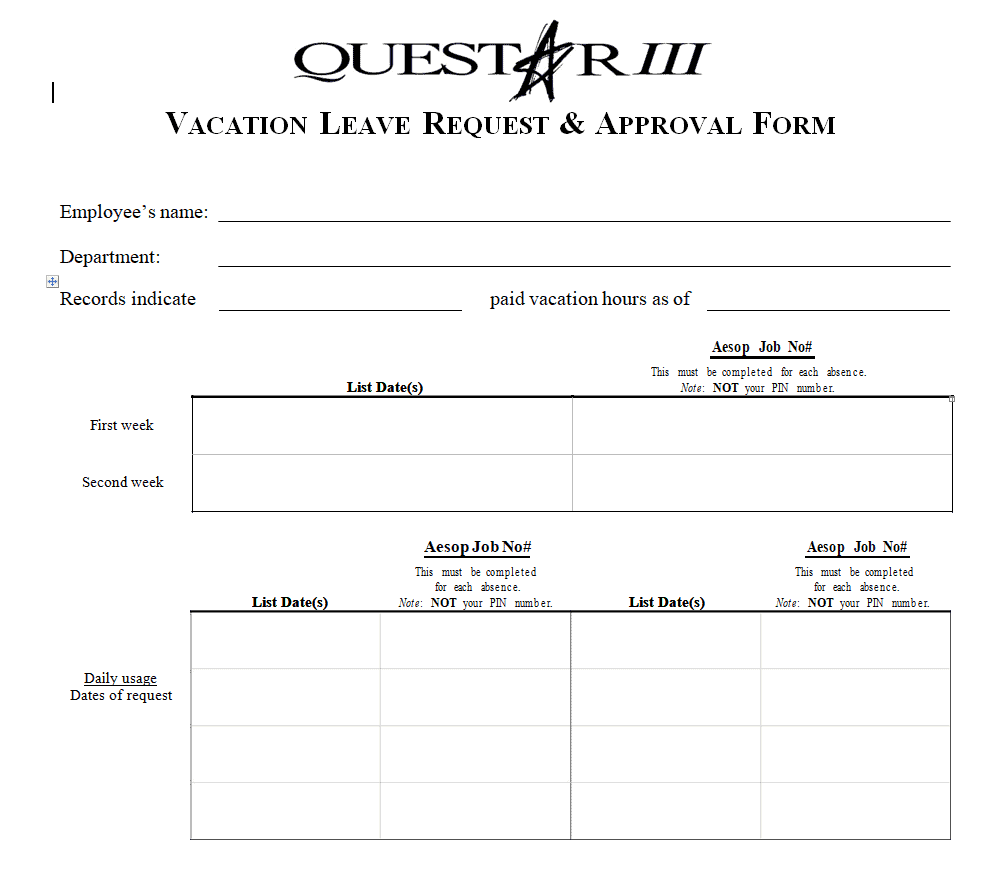 Vacation Leave Request Approval Form Template preview