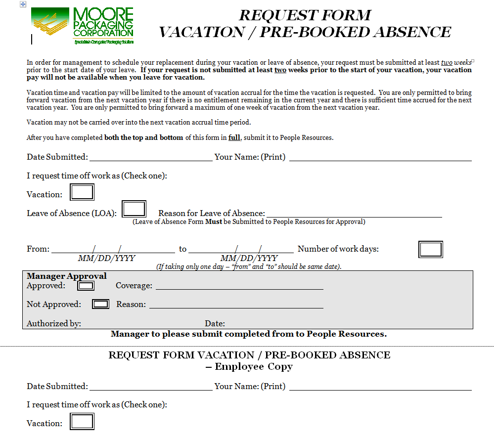 Official Vacation Request Form Template preview