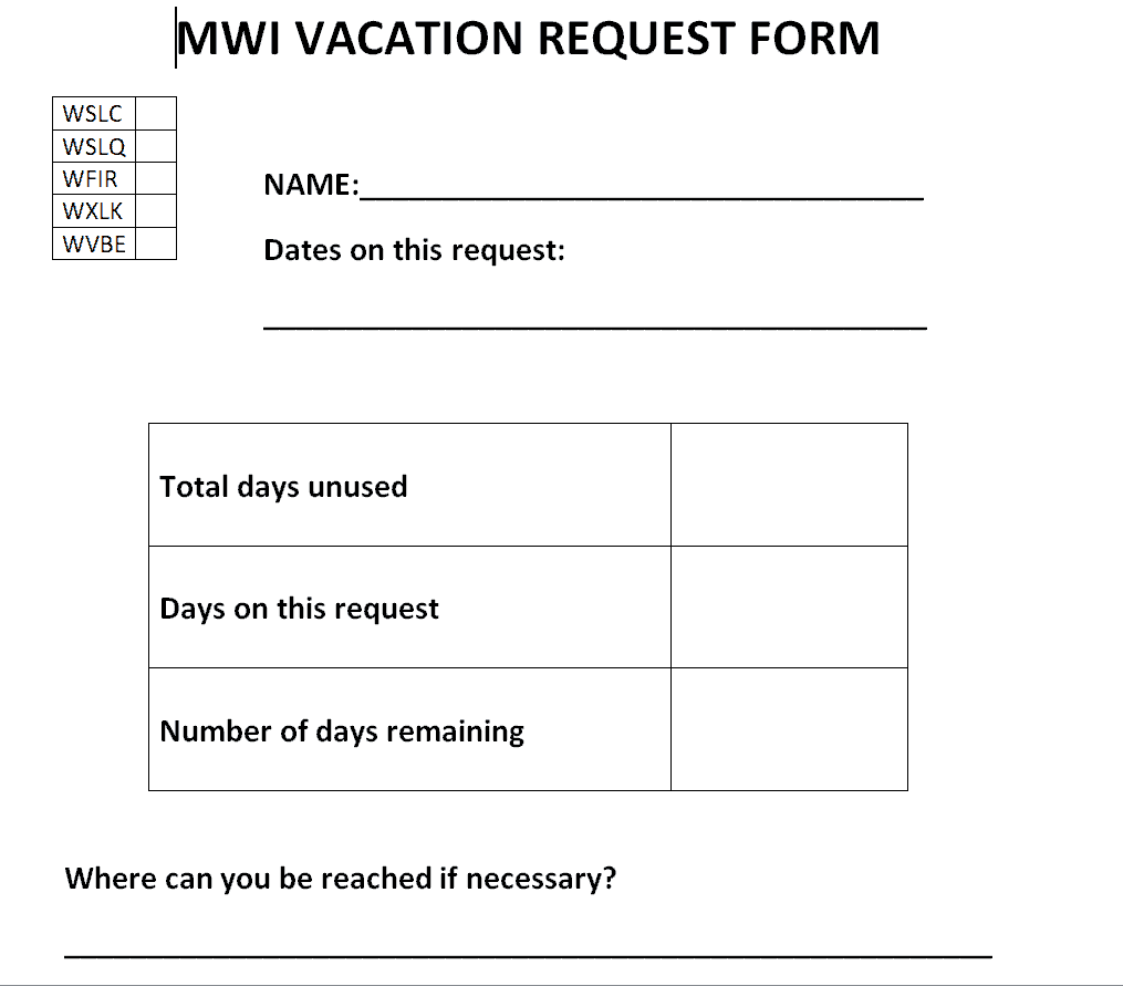 Common Vacation Request Form Template preview