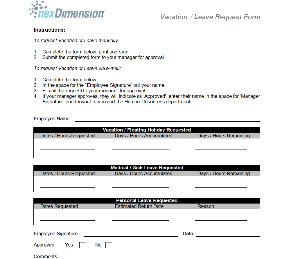Vacation Request Form Outline Template preview